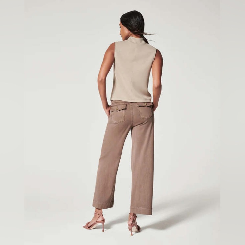 SPANX Twill Wide Leg Cropped Pants in Cedar Brown - Picture 2 of 6